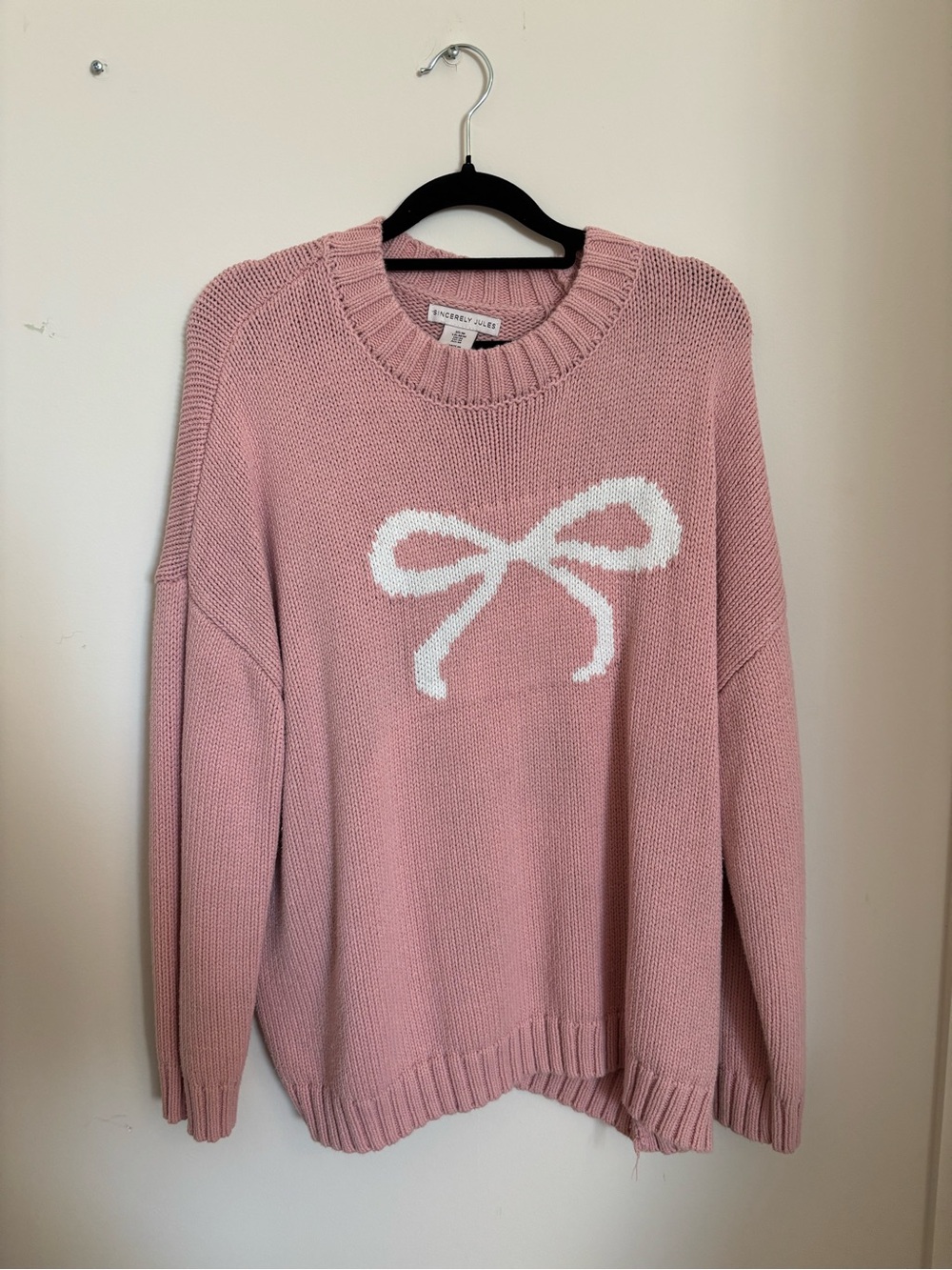 Sincerely Jules Pink Sweater with White Bow Crewneck